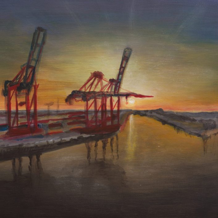 Hintergrund für Foto -und Film mit Sonnenuntergang Hafen vom Atelier Grüneberg